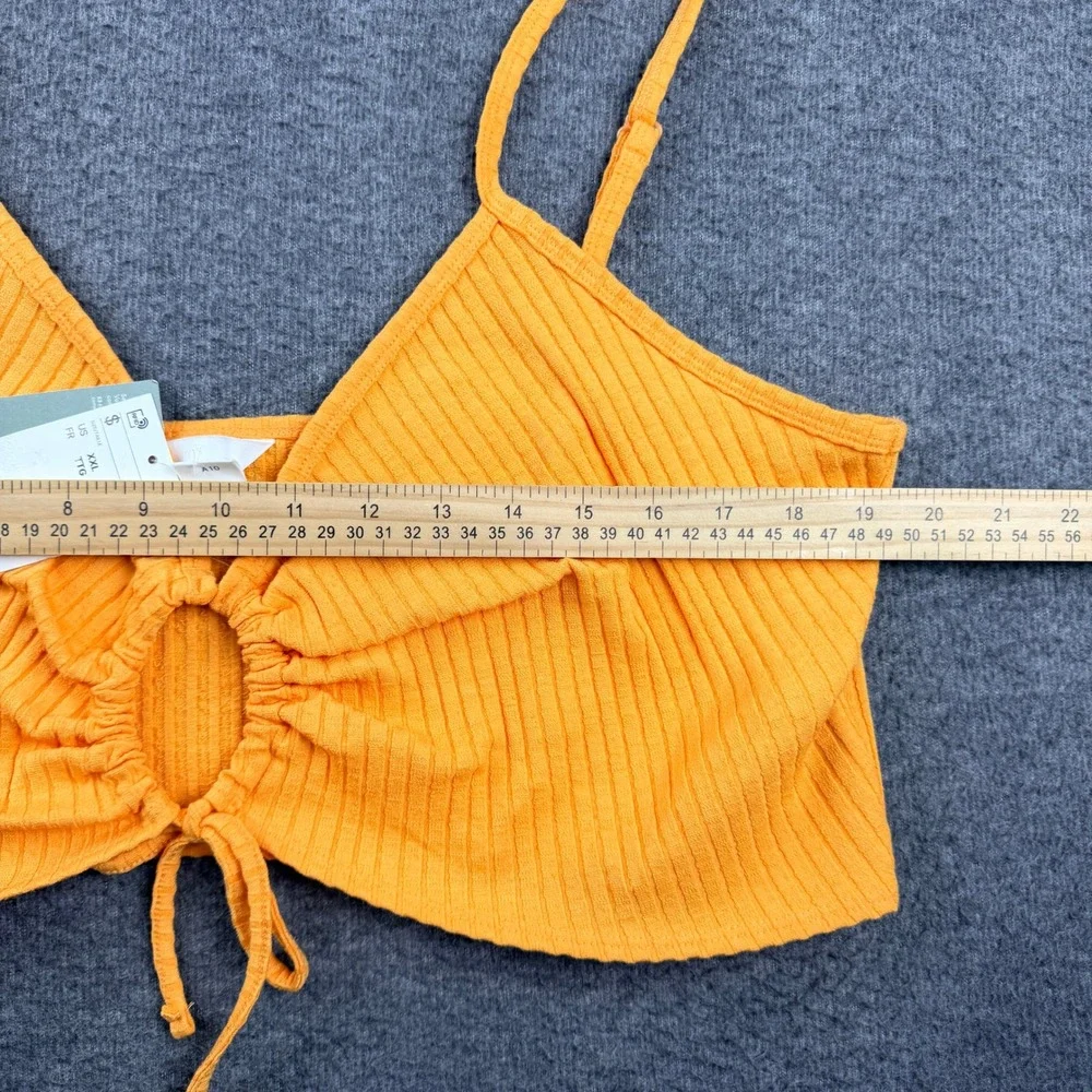 H&M Orange‎ Women's XXL Ribbed Ruched Front Crop Top NWT